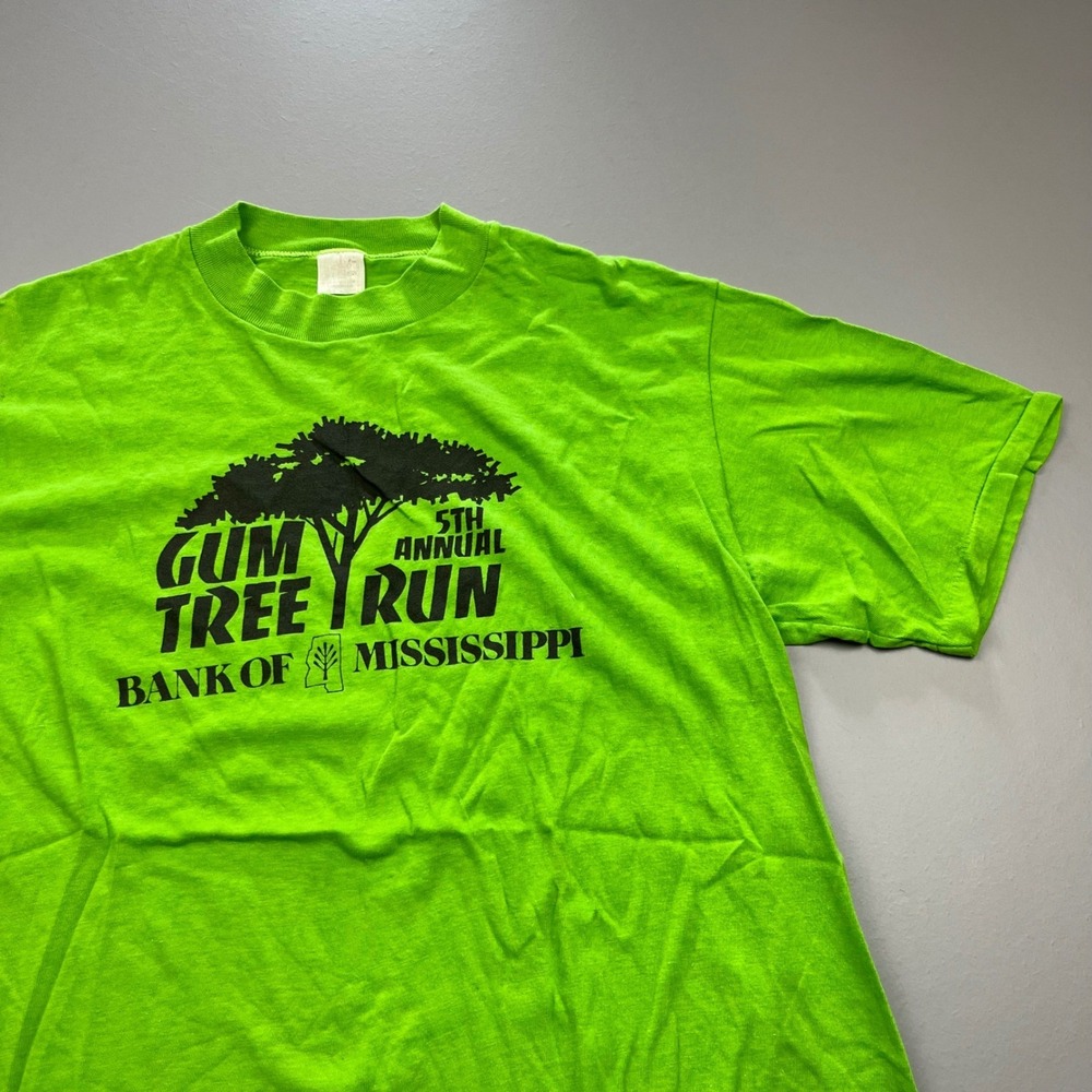 Vintage T-Shirt Mens M Green Gum Tree Run Bank of Mississippi 70s 80s Paper Thin